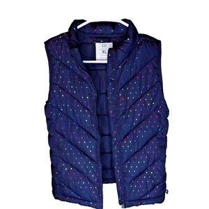 GAP  Girls XL  Vest Puffer Navy With Multi-color Metallic dots & Pockets